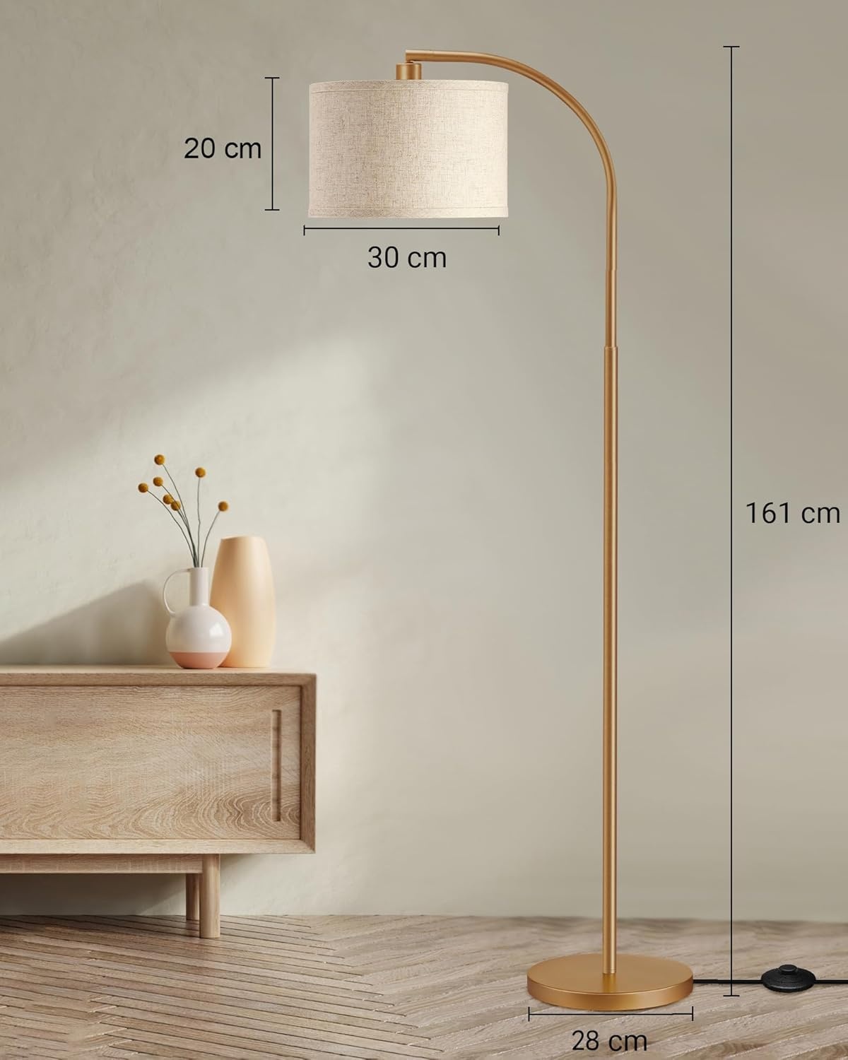 Gouden Booglamp met Beige Linnen Kap | Verstelbaar | 34% Korting