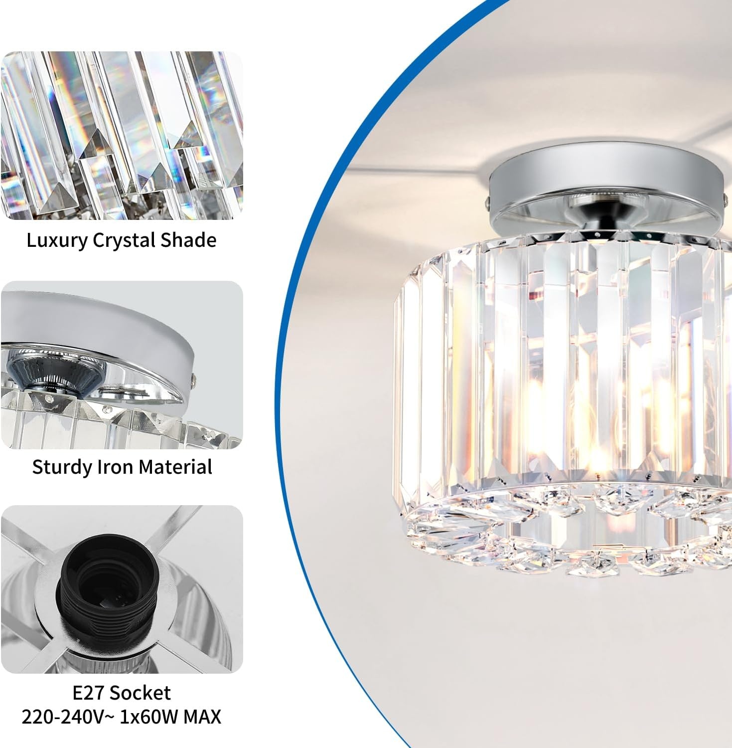 Zilver Kristal Plafondlamp Kroonluchter - 33% Korting
