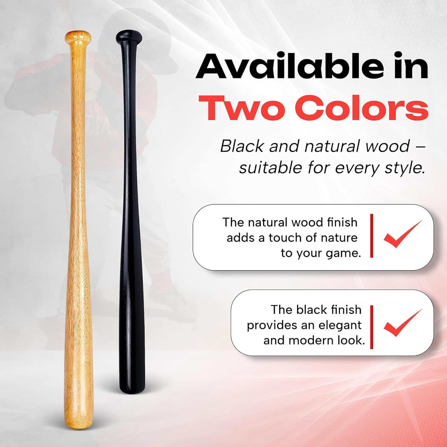 Honkbalknuppel Hevea-hout 76cm - Zwart of Natuurlijk - 28% Korting
