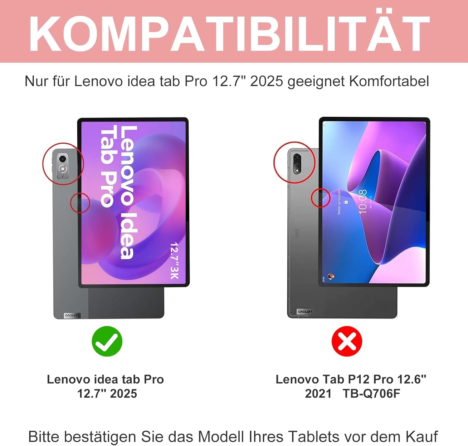 Toetsenbordhoes Lichtroze voor Idea Tab Pro 12.7" (33% Korting)