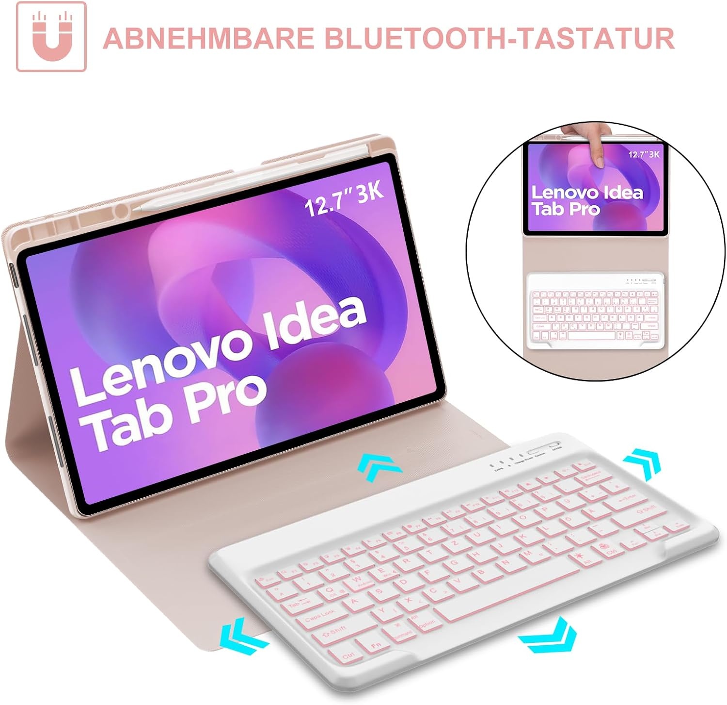 Toetsenbordhoes Lichtroze voor Idea Tab Pro 12.7" (33% Korting)