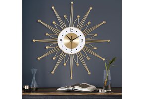 Gouden Wandklok Metaal 56 cm | Stille Beweging | Sunburst Design | 52% Korting