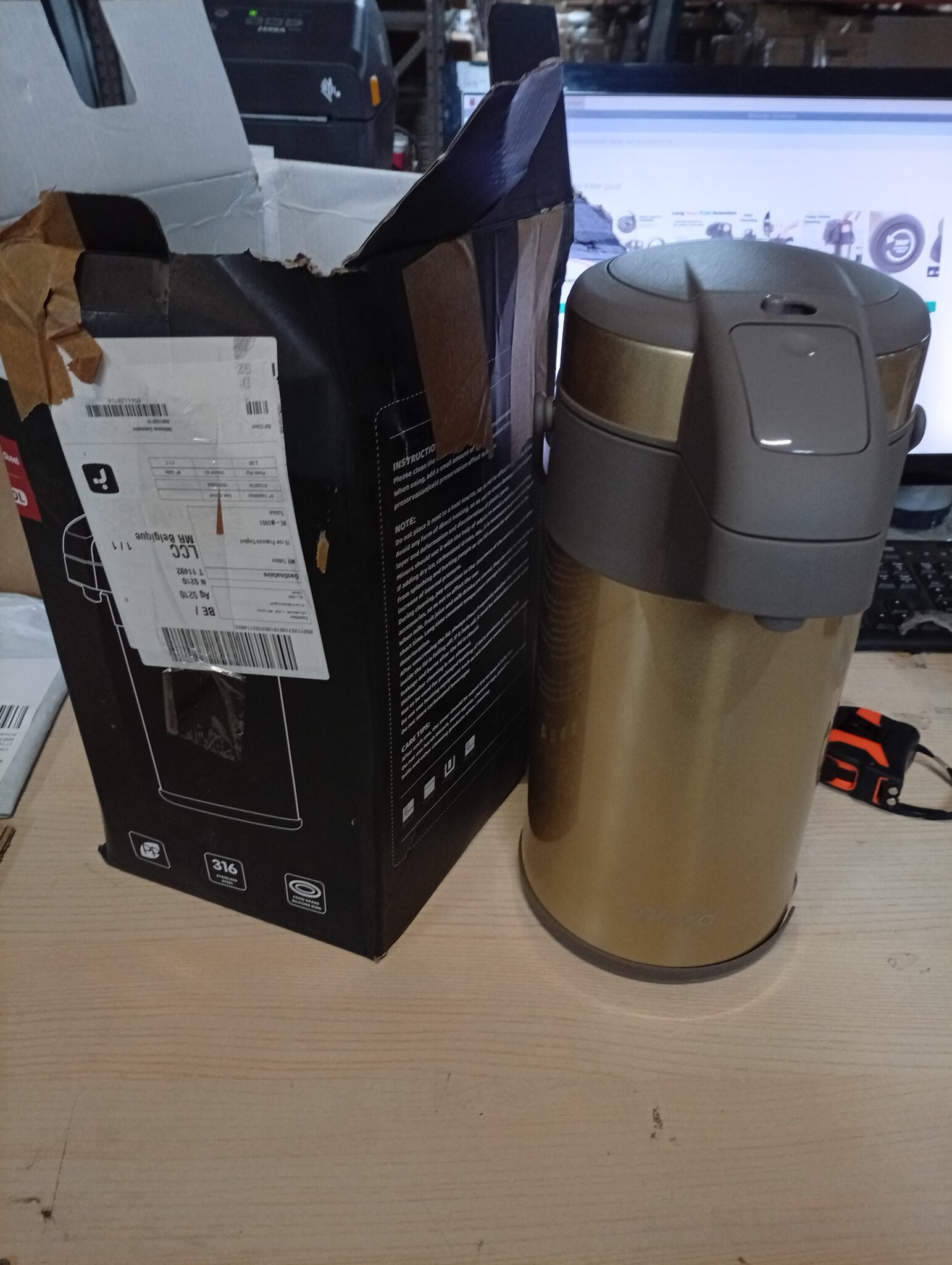 Thermoskan pomp 4L Goud RVS | 58% korting | 6u warm / 12u koud