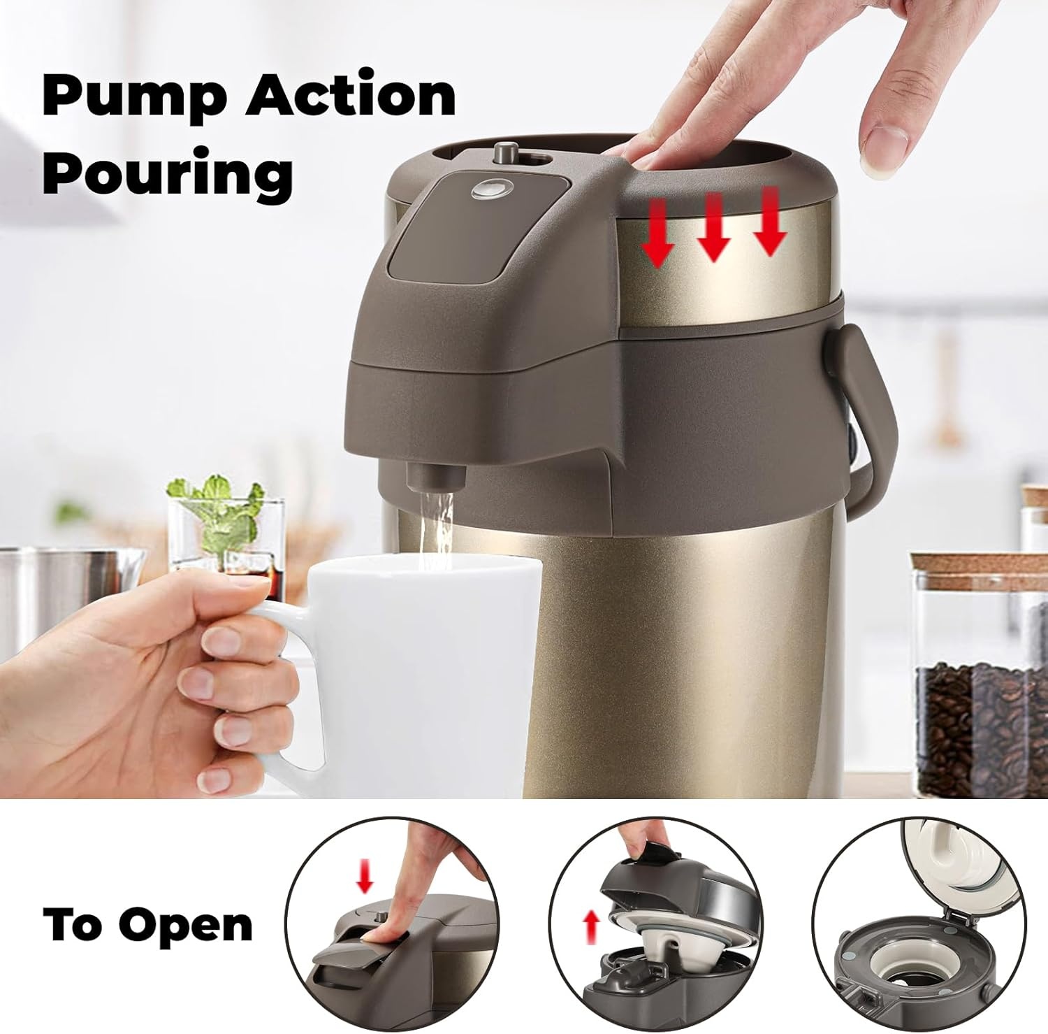 Thermoskan pomp 4L Goud RVS | 58% korting | 6u warm / 12u koud