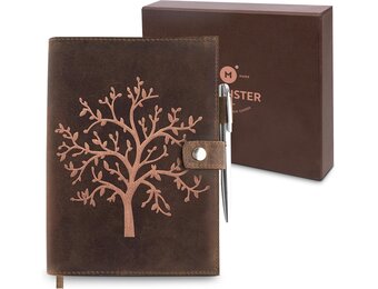 Leren Notitieboek A5 met Levensboom Reliëf & Pen - 42% Korting!