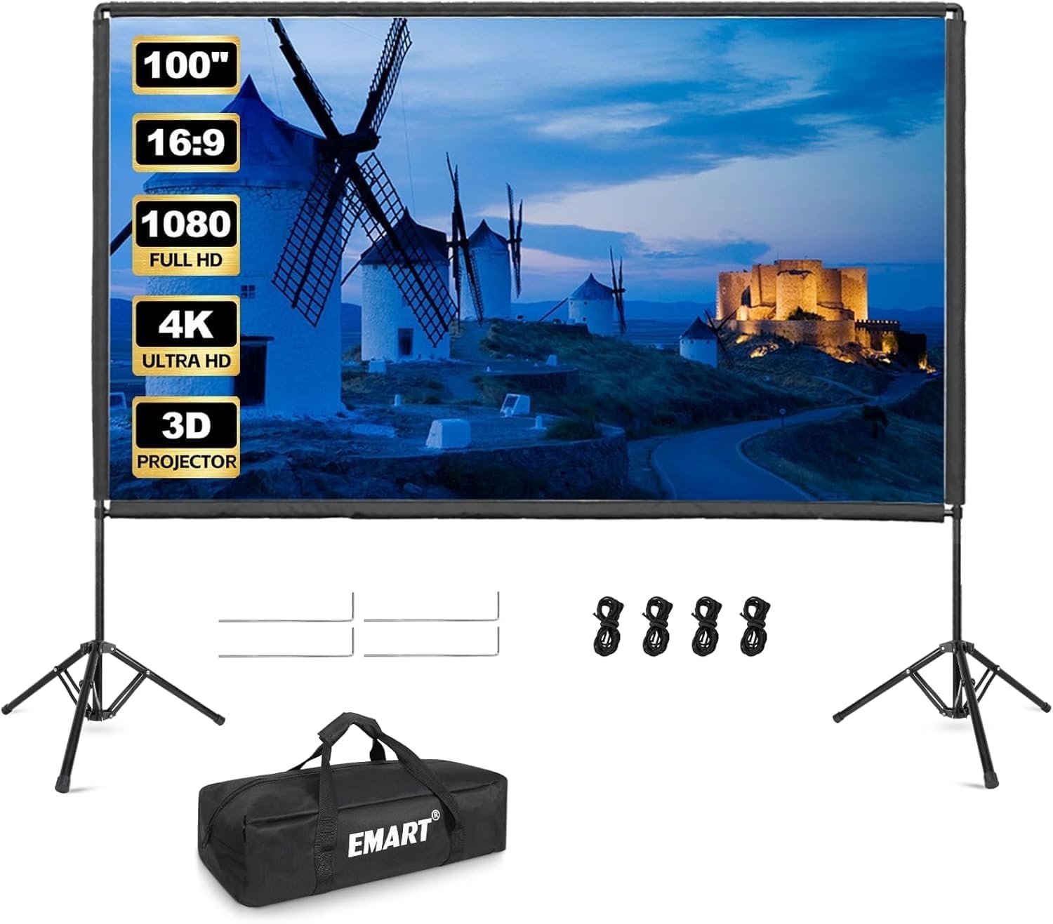 Draagbaar Projectorscherm 100" 16:9 HD 4K met Standaard - Kreukvrij & 29% Korting