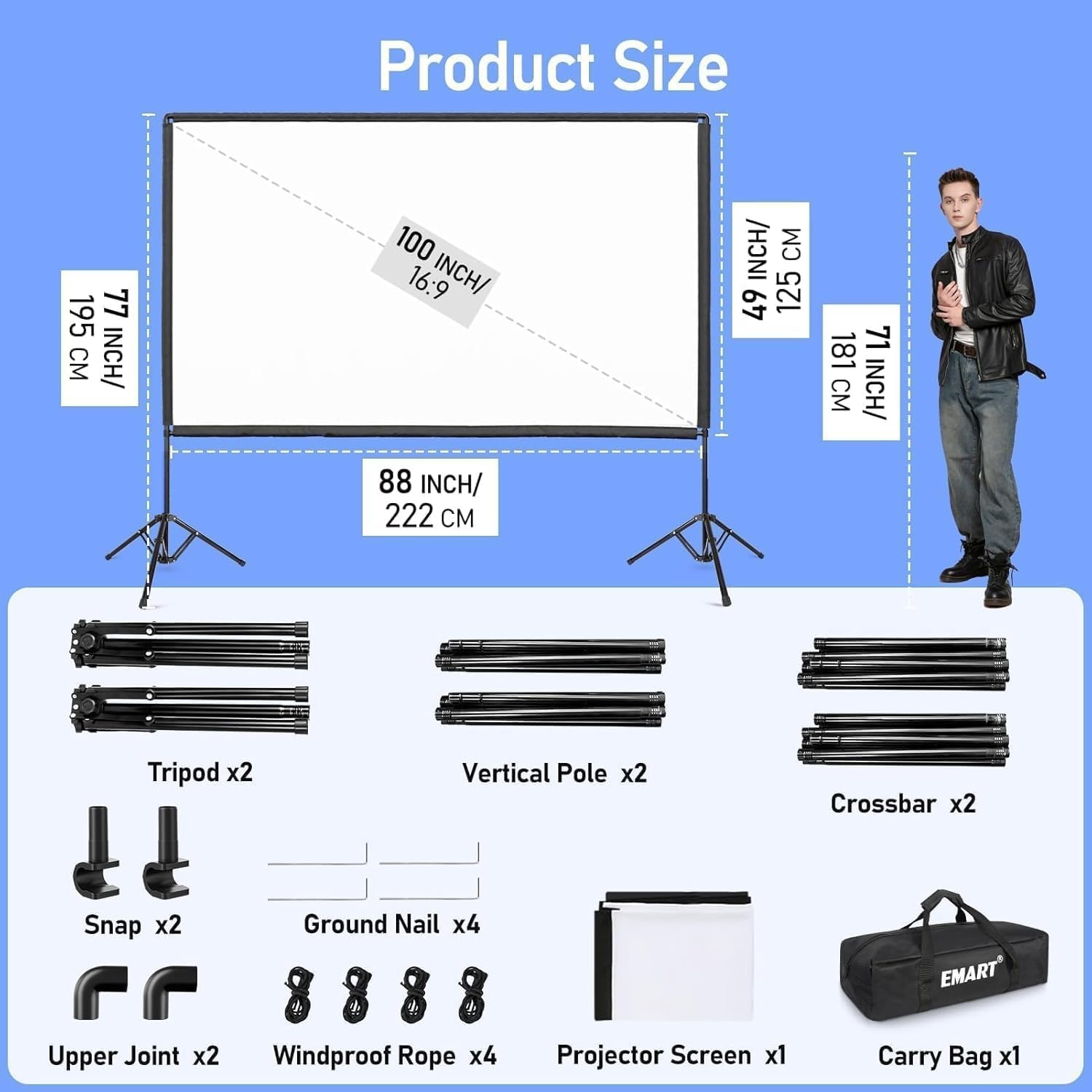 Draagbaar Projectorscherm 100" 16:9 HD 4K met Standaard - Kreukvrij & 29% Korting