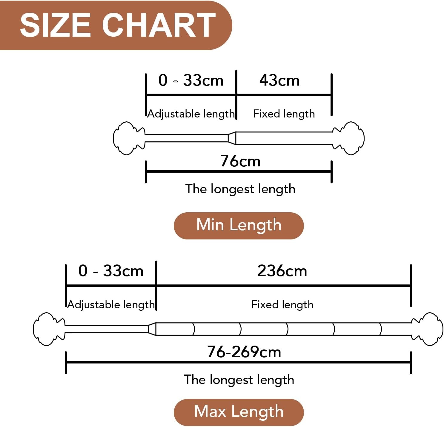 Gordijnroede Set Goud (2 stuks) - Verstelbaar 76-269cm - Max 20kg