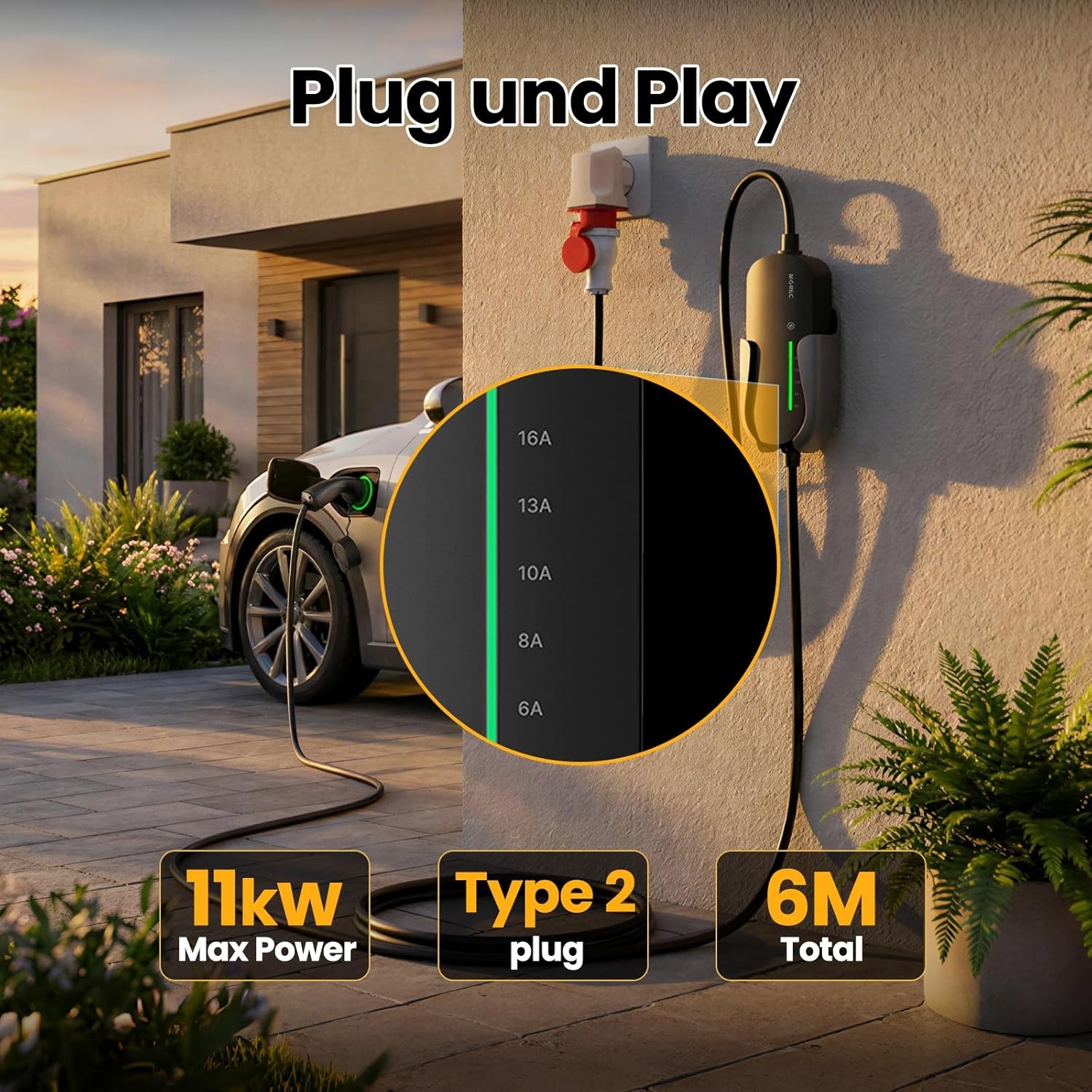Mobiele Wallbox 11KW Type 2 | 35% Korting | 6 Meter Kabel