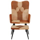 VidaXL Fauteuil met voetensteun, Echt Leer & Canvas (Bruin) - 58% Korting