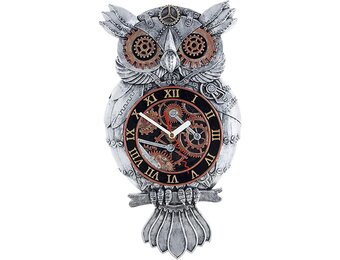 Steampunk Uil Wandklok - Handgeschilderd Hars met 29% Korting