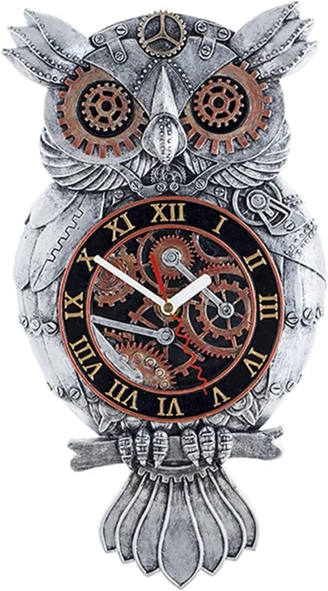 Steampunk Uil Wandklok - Handgeschilderd Hars met 29% Korting