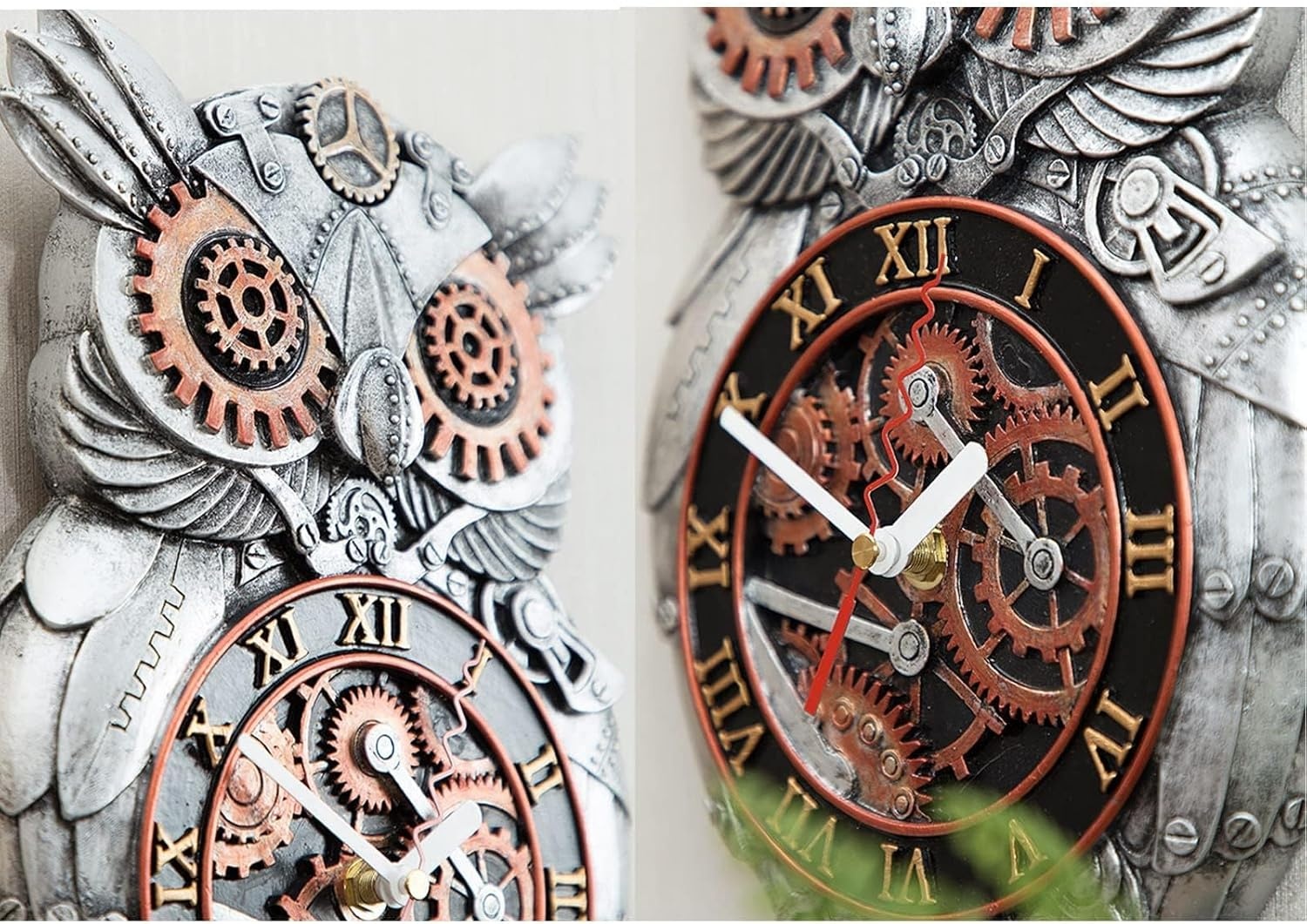 Steampunk Uil Wandklok - Handgeschilderd Hars met 29% Korting