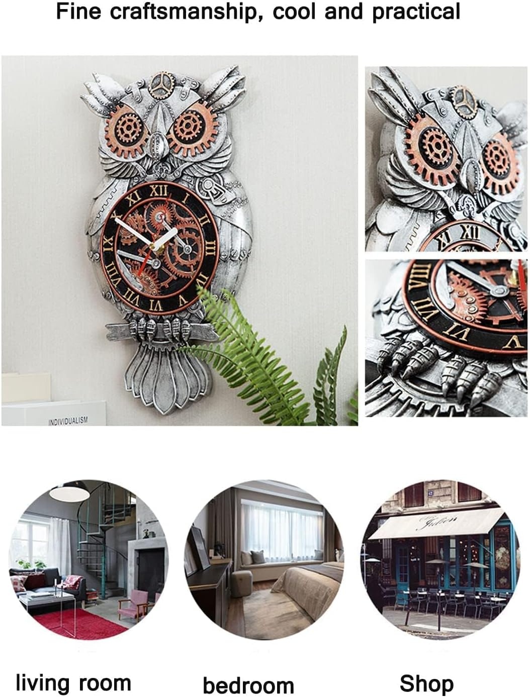 Steampunk Uil Wandklok - Handgeschilderd Hars met 29% Korting