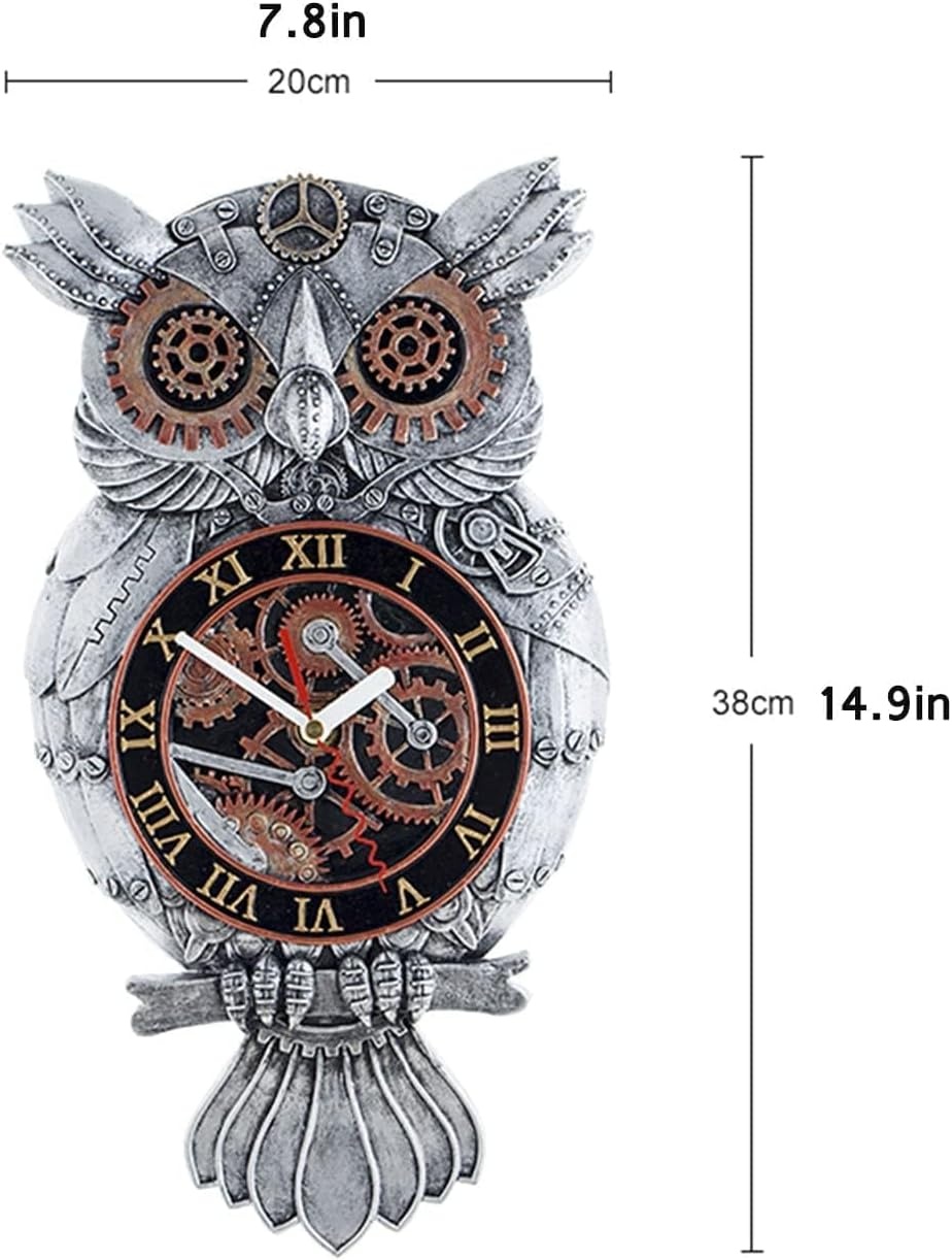 Steampunk Uil Wandklok - Handgeschilderd Hars met 29% Korting