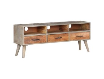 TV-meubel Massief Mangohout Grijs 130x35x51 cm - 41% Korting!