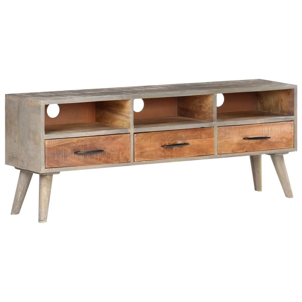TV-meubel Massief Mangohout Grijs 130x35x51 cm - 41% Korting!