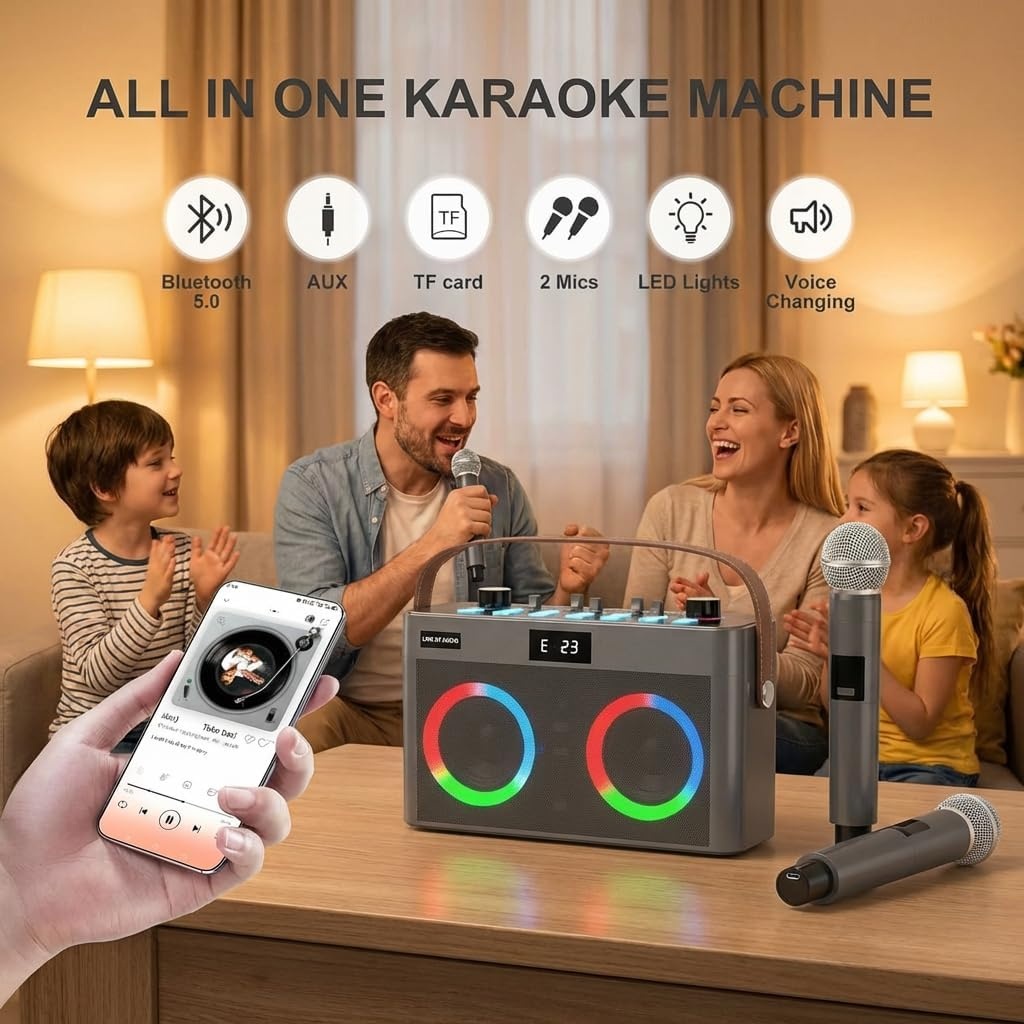 Draagbare Karaoke Luidspreker met 2 Microfoons - 30% Korting