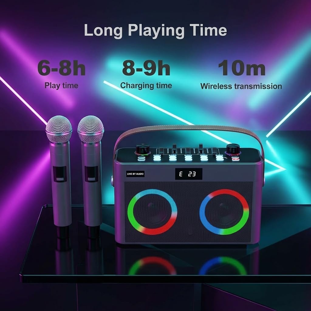 Draagbare Karaoke Luidspreker met 2 Microfoons - 30% Korting