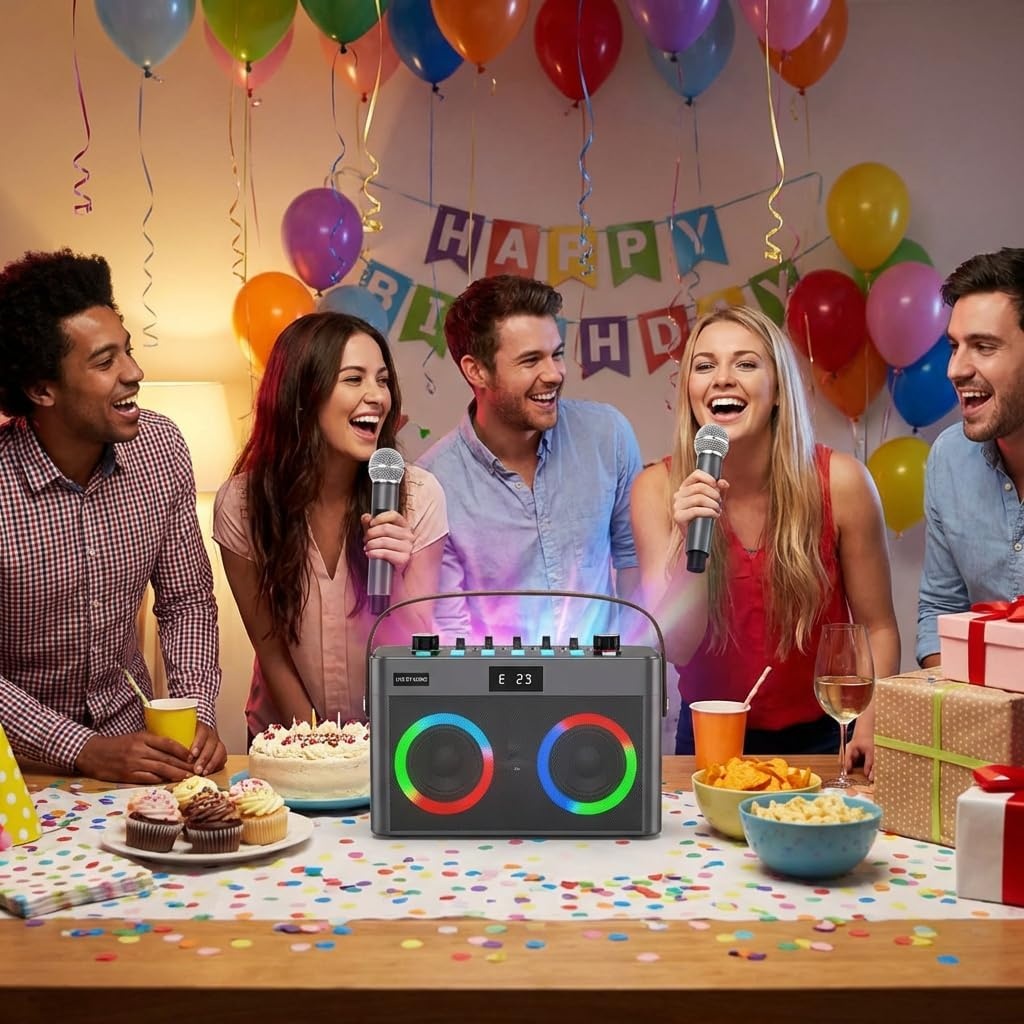 Draagbare Karaoke Luidspreker met 2 Microfoons - 30% Korting
