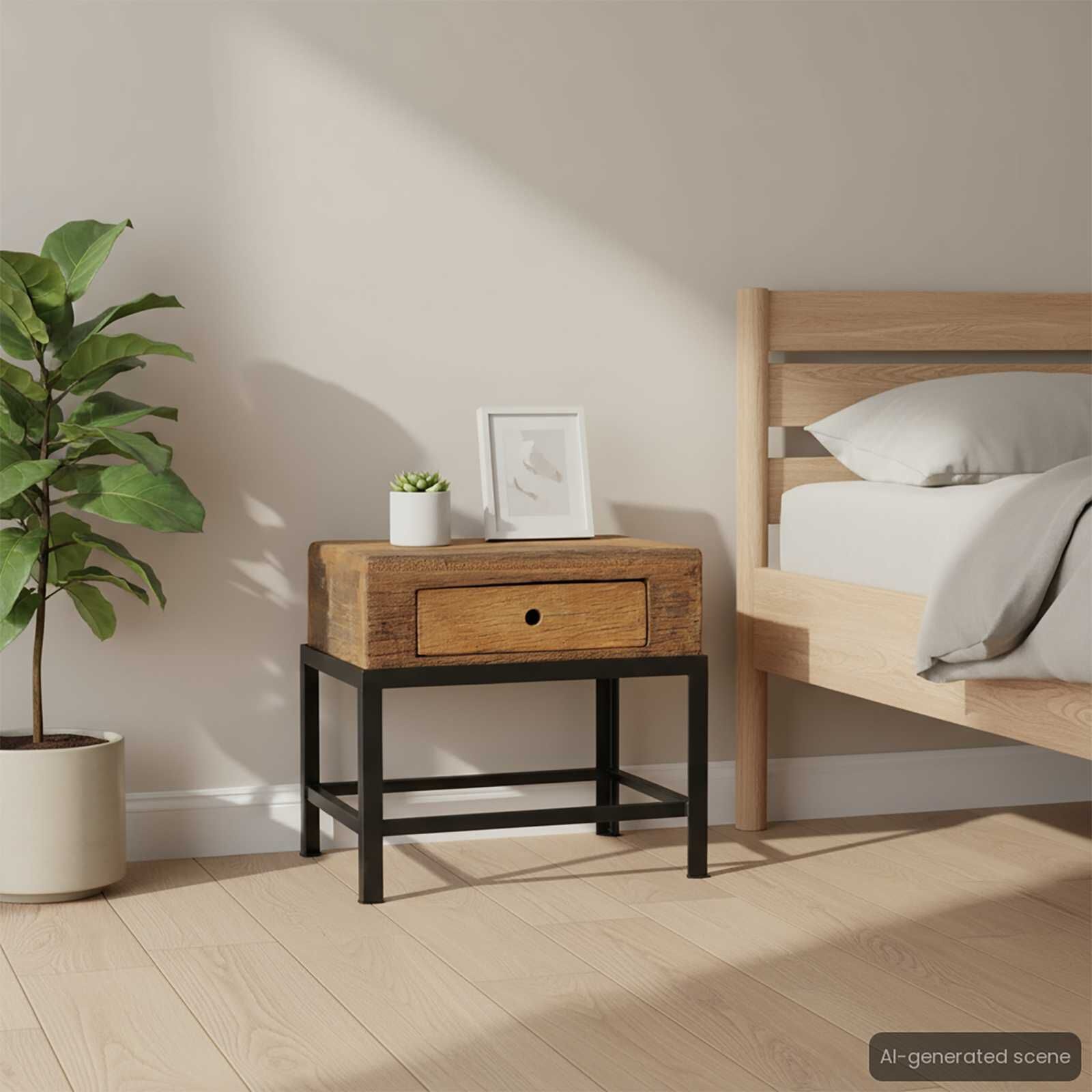 Nachtkastje Gerecycled Hout & Staal - 40x35x40 cm - 54% Korting!