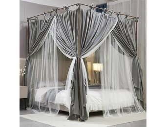 Grijze Bedhemel Muggennet - Dubbellaags Kant & Stof 1.35x2x2.1m - 34% Korting