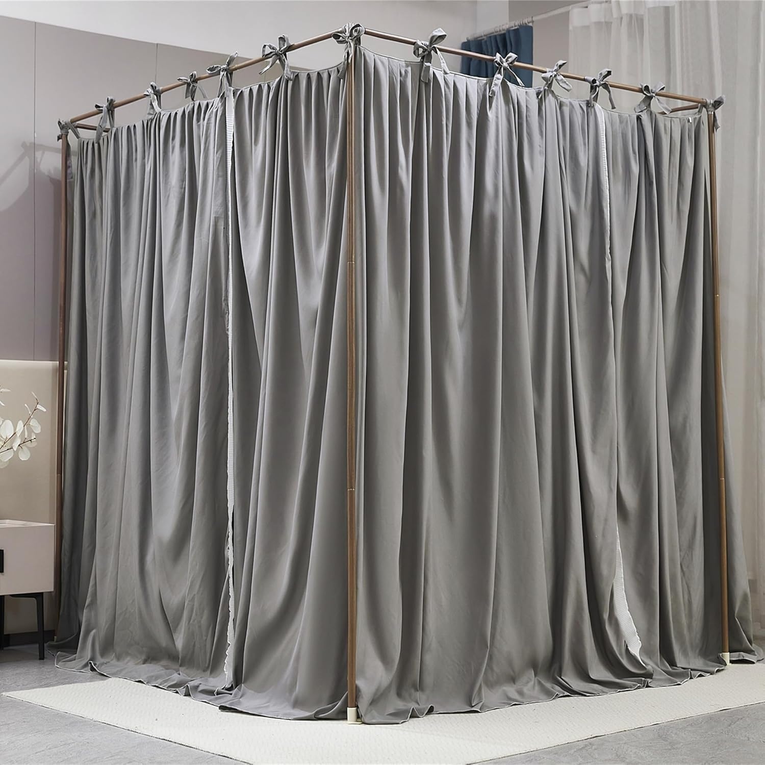 Grijze Bedhemel Muggennet - Dubbellaags Kant & Stof 1.35x2x2.1m - 34% Korting