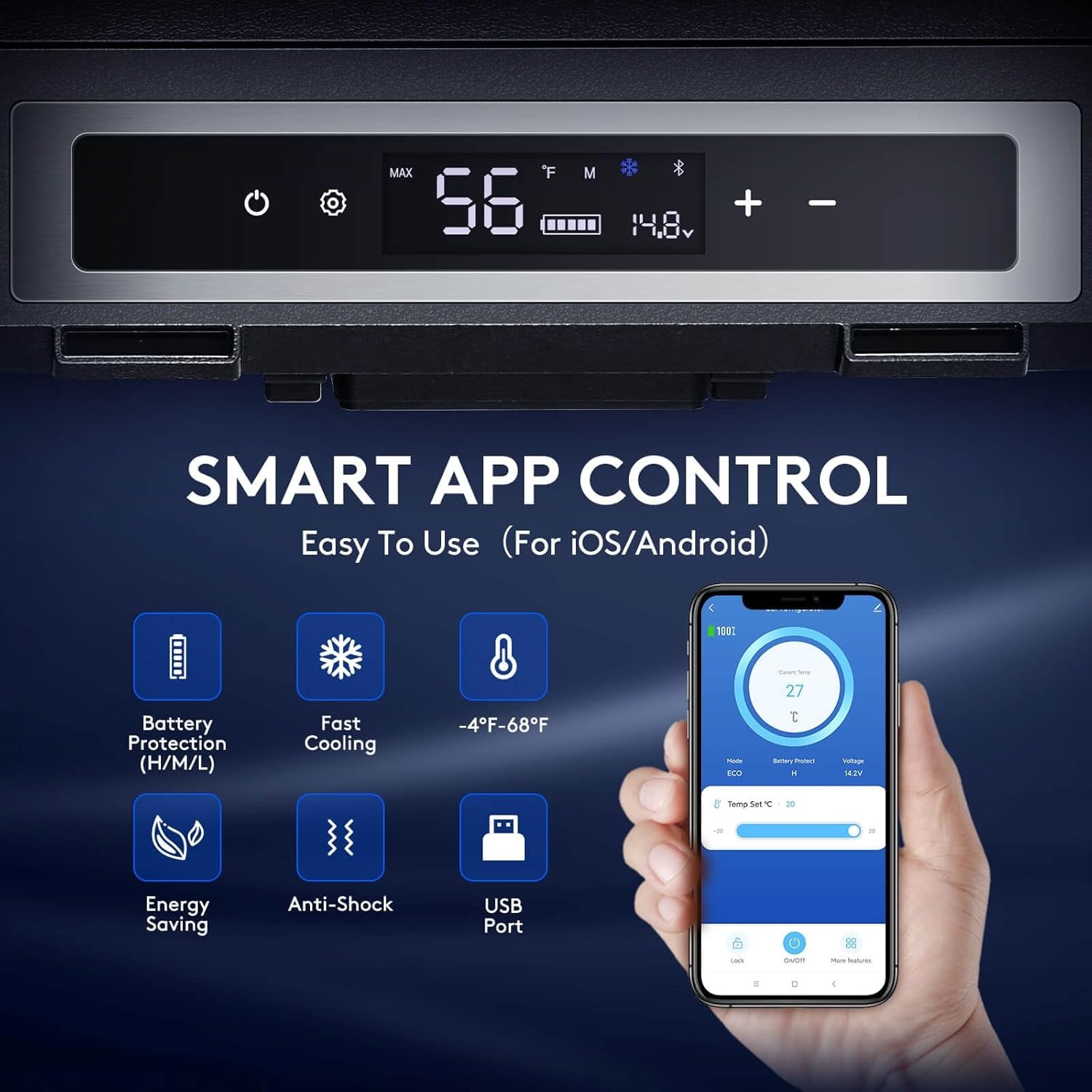 48L Camping Koelbox met Vriezer: -20°C tot 20°C, APP Control, 12/24V & 100-240V