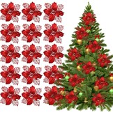 Kerstbloemen Glitter Rood (15st) 3D Satijn Herbruikbaar met 29% korting