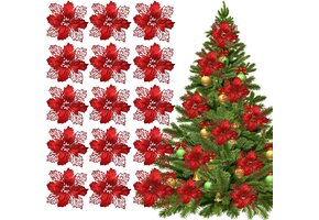 Kerstbloemen Glitter Rood (15st) 3D Satijn Herbruikbaar met 29% korting