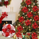 Kerstbloemen Glitter Rood (15st) 3D Satijn Herbruikbaar met 29% korting