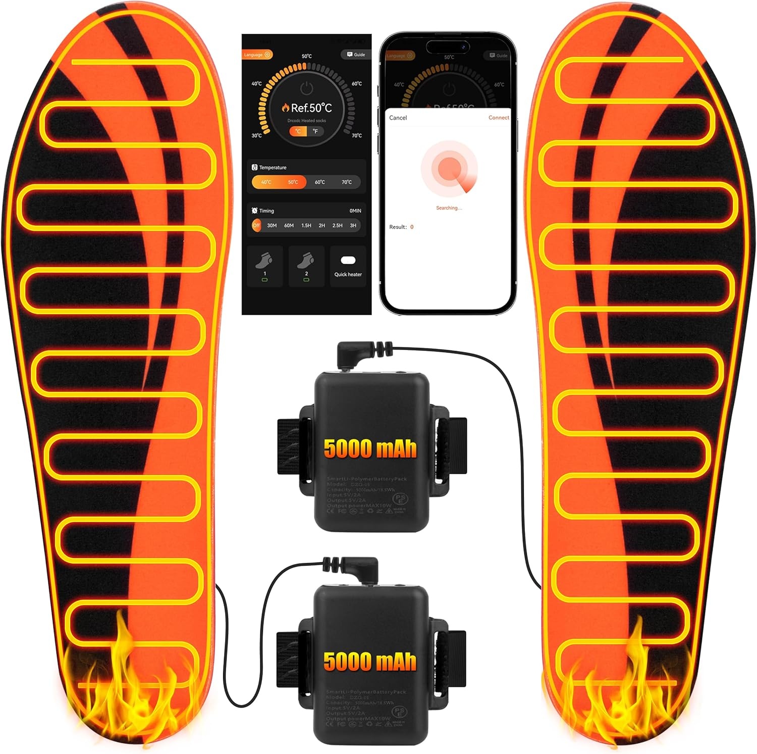 Verwarmbare Inlegzolen met App-Bediening & 5000 mAh Batterij (Maat 36-41)