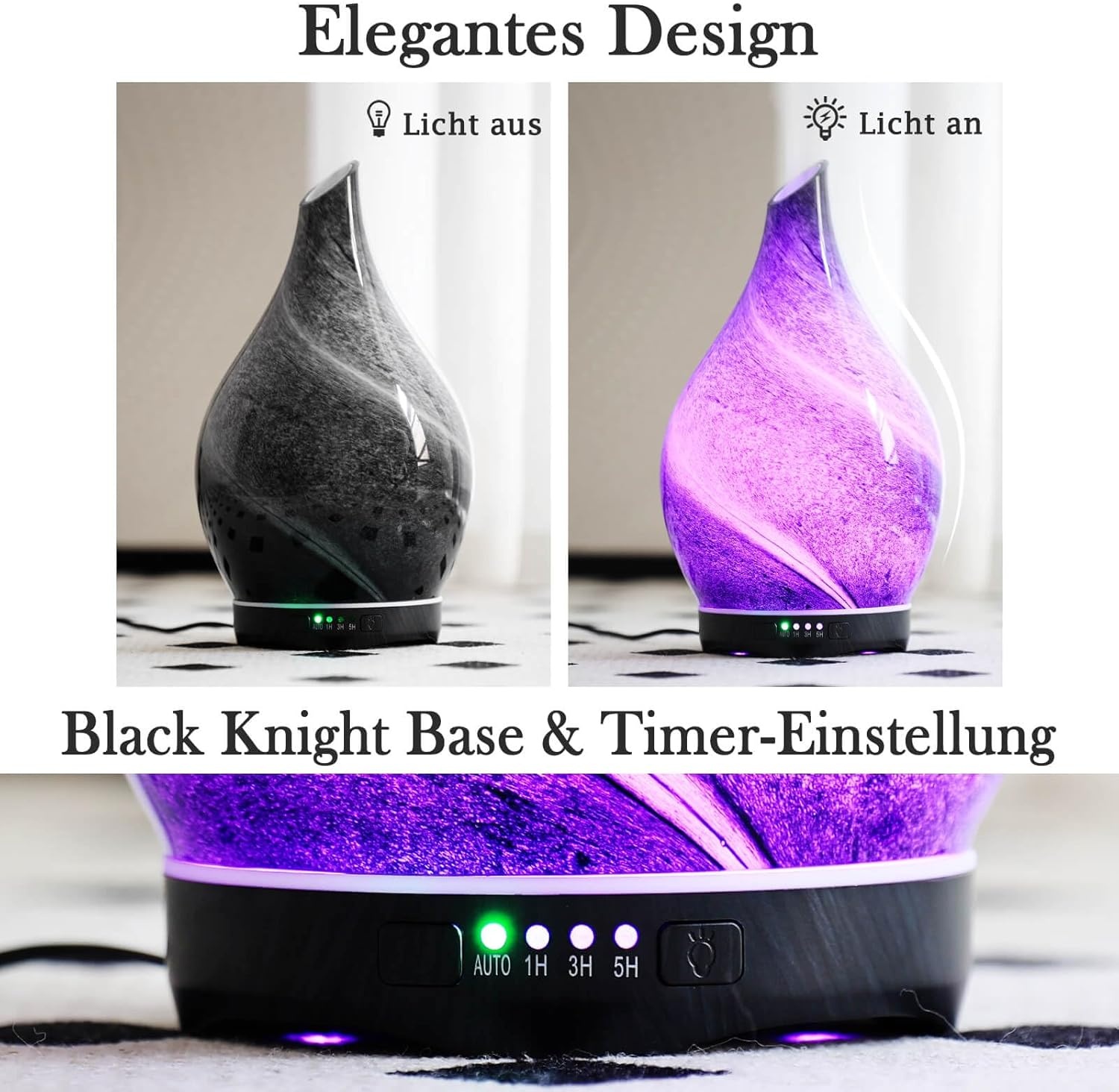 Porseme Aromadiffuser, 280 ml, handgeblazen glas, diffuser voor etherische oliën, luchtbevochtiger, ultrasoon, koele mist, stil, 7 soorten led-lichtkleuren, waterloos, auto-off, BPA-vrij, voor woning