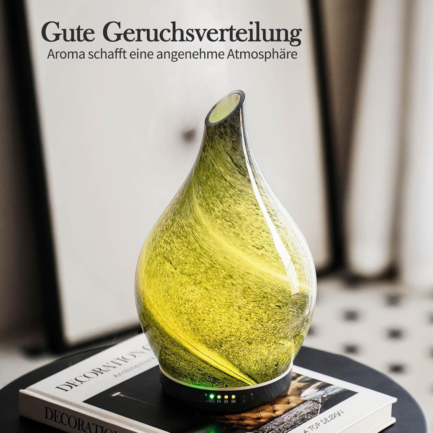 Porseme Aromadiffuser, 280 ml, handgeblazen glas, diffuser voor etherische oliën, luchtbevochtiger, ultrasoon, koele mist, stil, 7 soorten led-lichtkleuren, waterloos, auto-off, BPA-vrij, voor woning