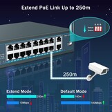 18-poorts PoE+ Switch: 16x 100Mbps, 2x Gigabit, 250W, Plug & Play