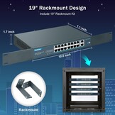 18-poorts PoE+ Switch: 16x 100Mbps, 2x Gigabit, 250W, Plug & Play