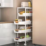 Opbergtrolley met 5 Laden & Houten Blad - Wit - 34% Korting
