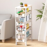 Opbergtrolley met 5 Laden & Houten Blad - Wit - 34% Korting