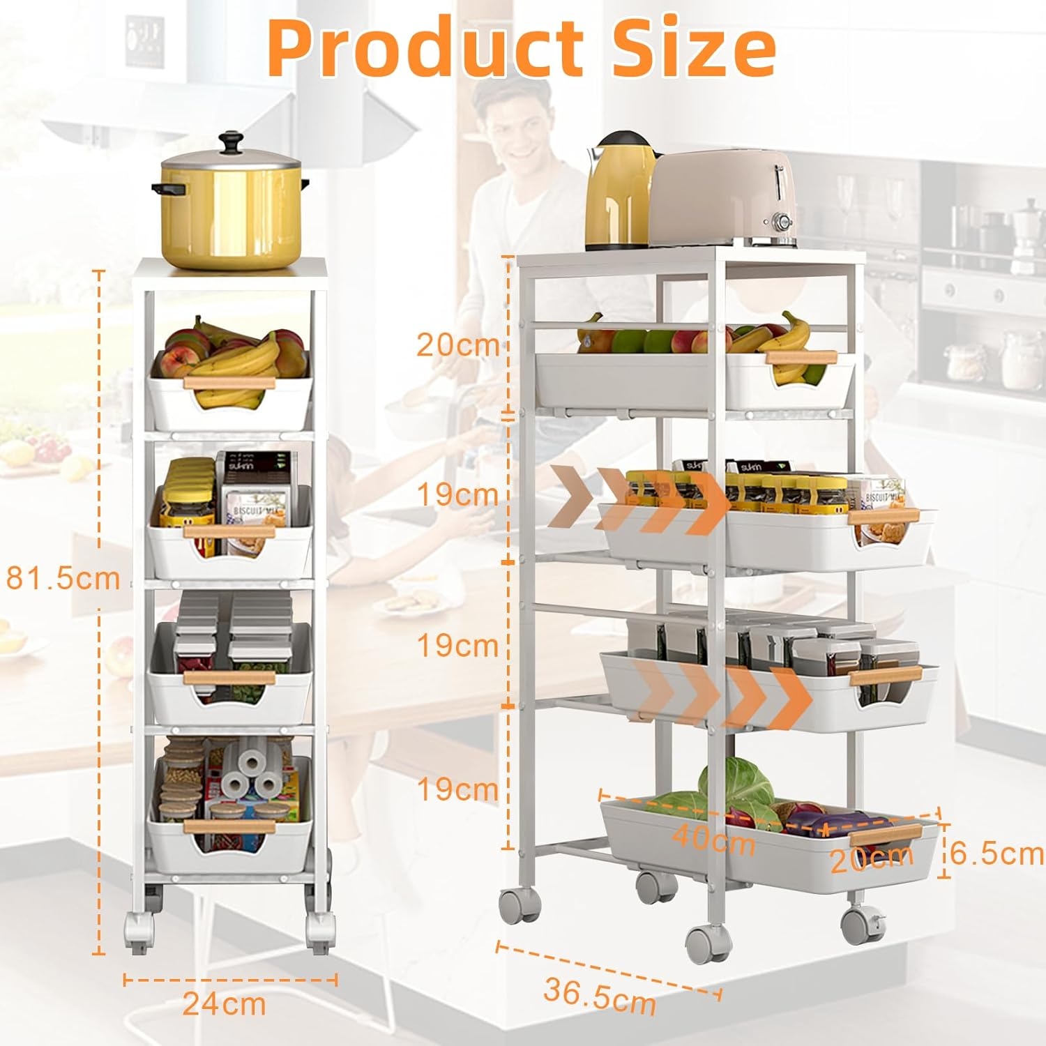 Opbergtrolley met 5 Laden & Houten Blad - Wit - 34% Korting