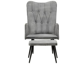 vidaXL Fauteuil met voetenbank vintage stijl canvas grijs