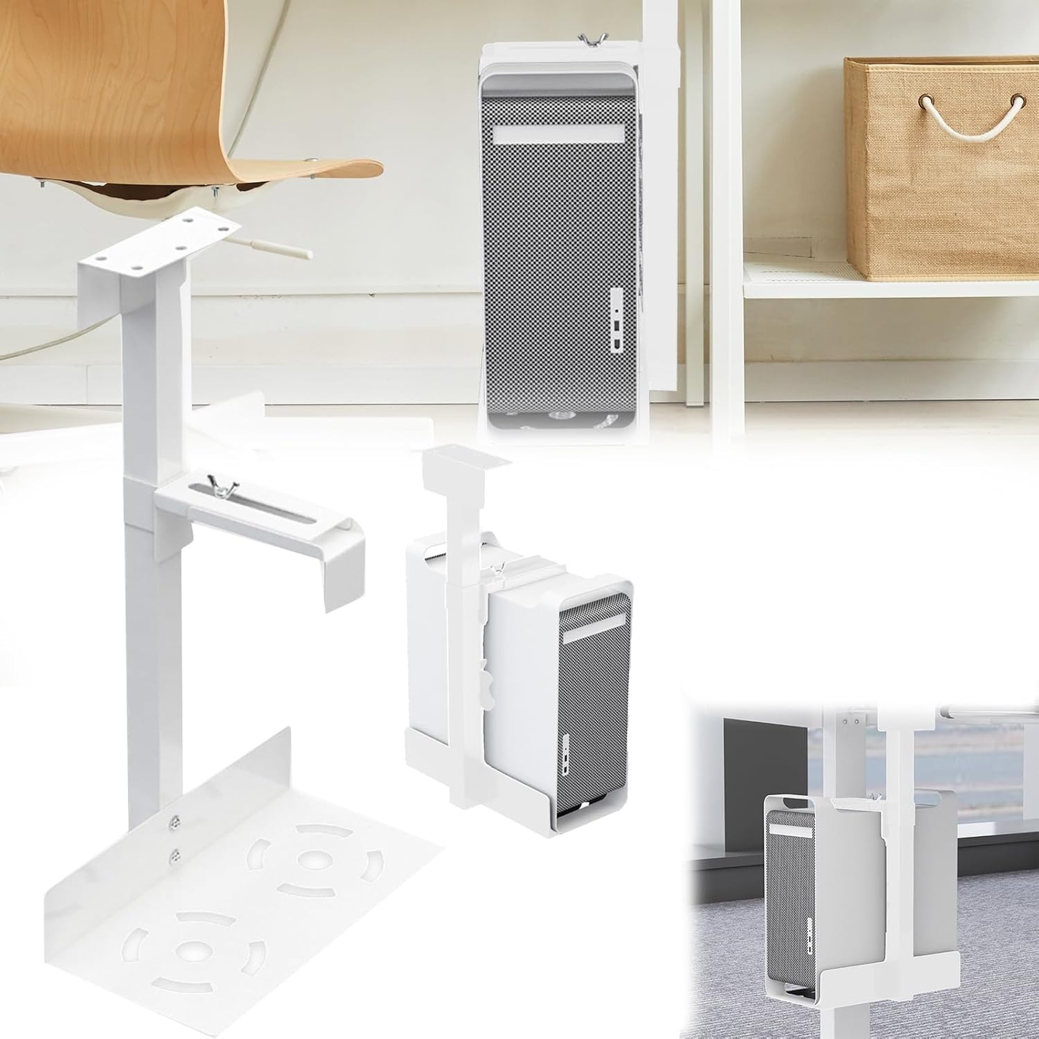 CPU Beugel Onder Bureau | Ruimtebesparend | Wit | 34% Korting