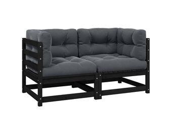 VidaXL Tuinbank Grenenhout 2-zits met Kussens - Zwart (35% korting)