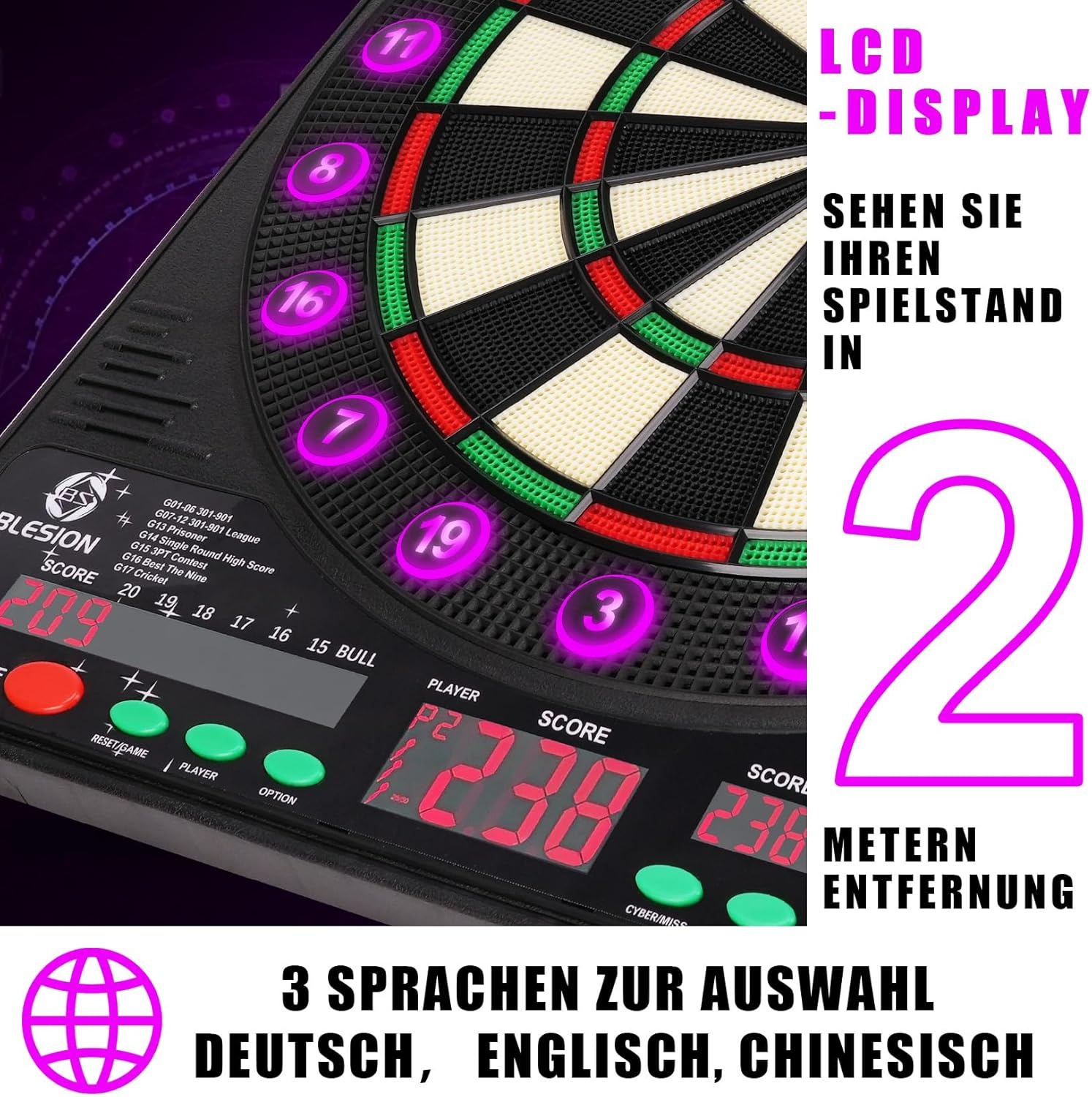 Elektronisch dartbord met 3 LCD-schermen & Duitse stem - 34% korting