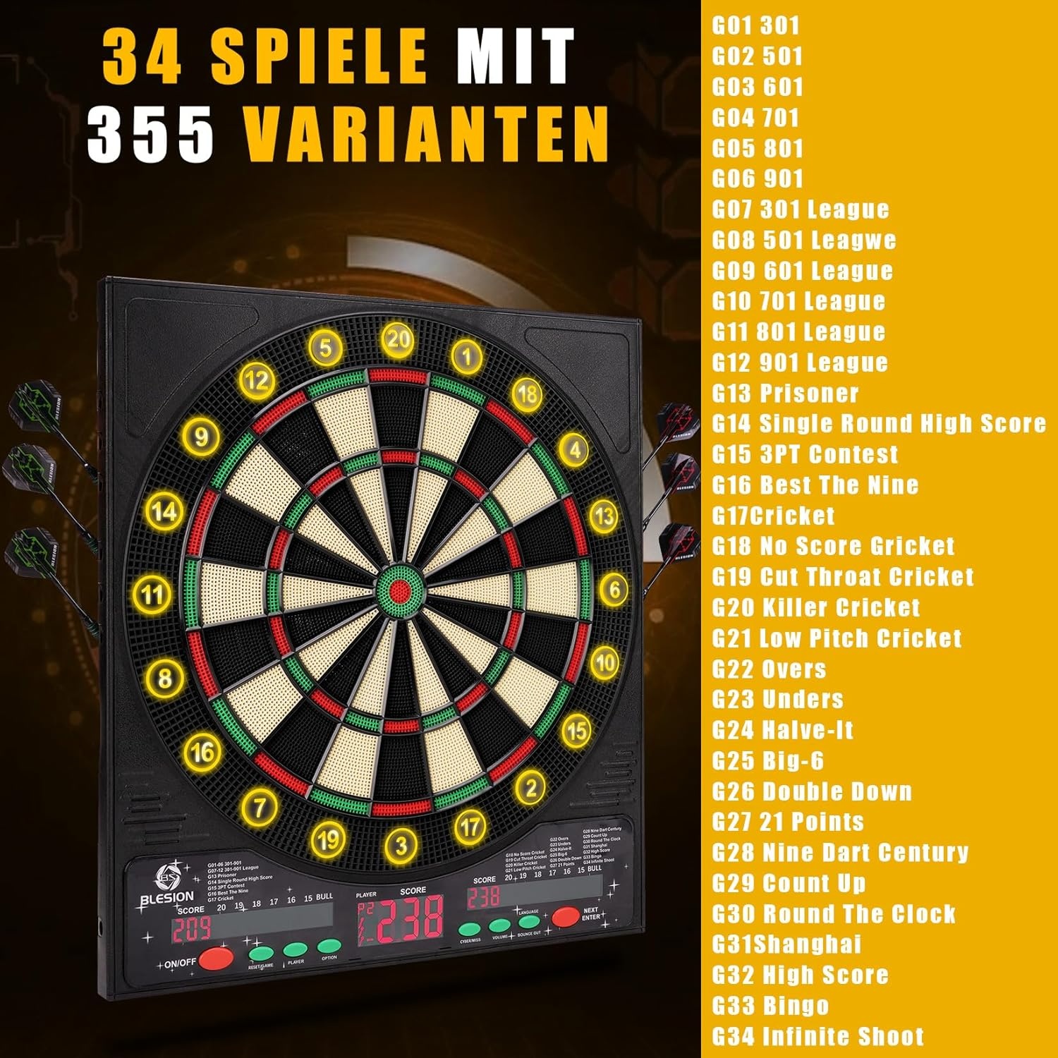 Elektronisch dartbord met 3 LCD-schermen & Duitse stem - 34% korting