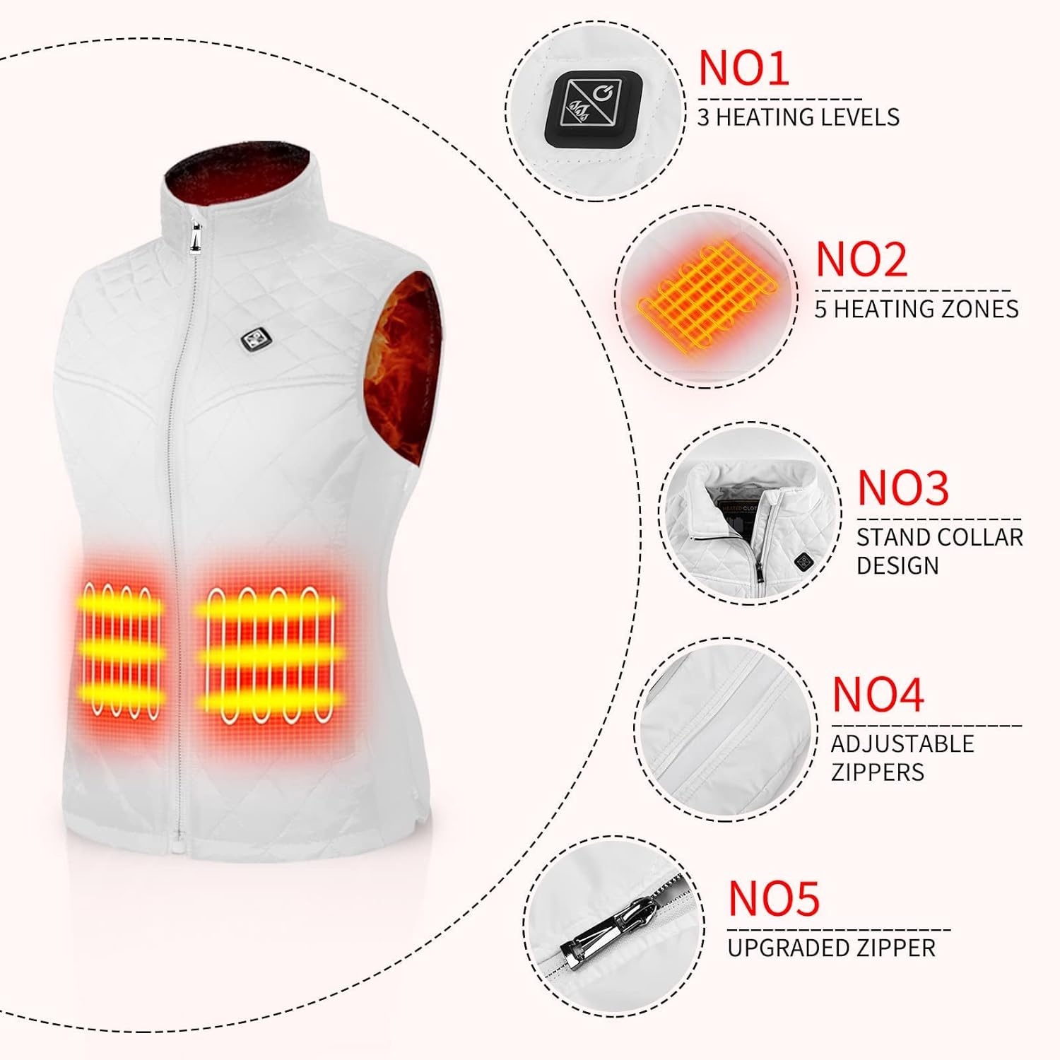 Dames Verwarmd Vest Wit Maat S | 29% Korting
