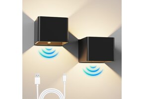 2x LED Wandlamp Zwart - Draadloos & Oplaadbaar met Bewegingsmelder