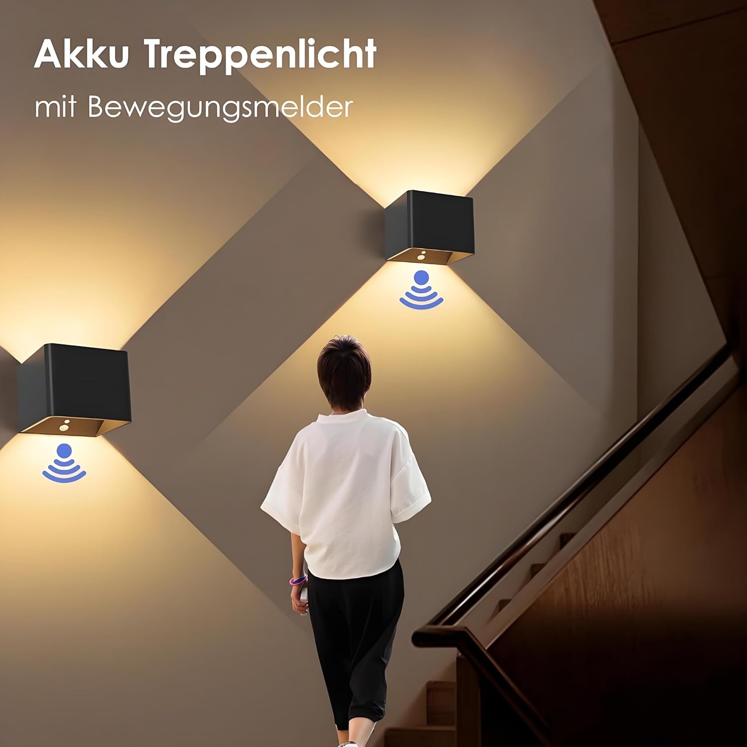 2x LED Wandlamp Zwart - Draadloos & Oplaadbaar met Bewegingsmelder