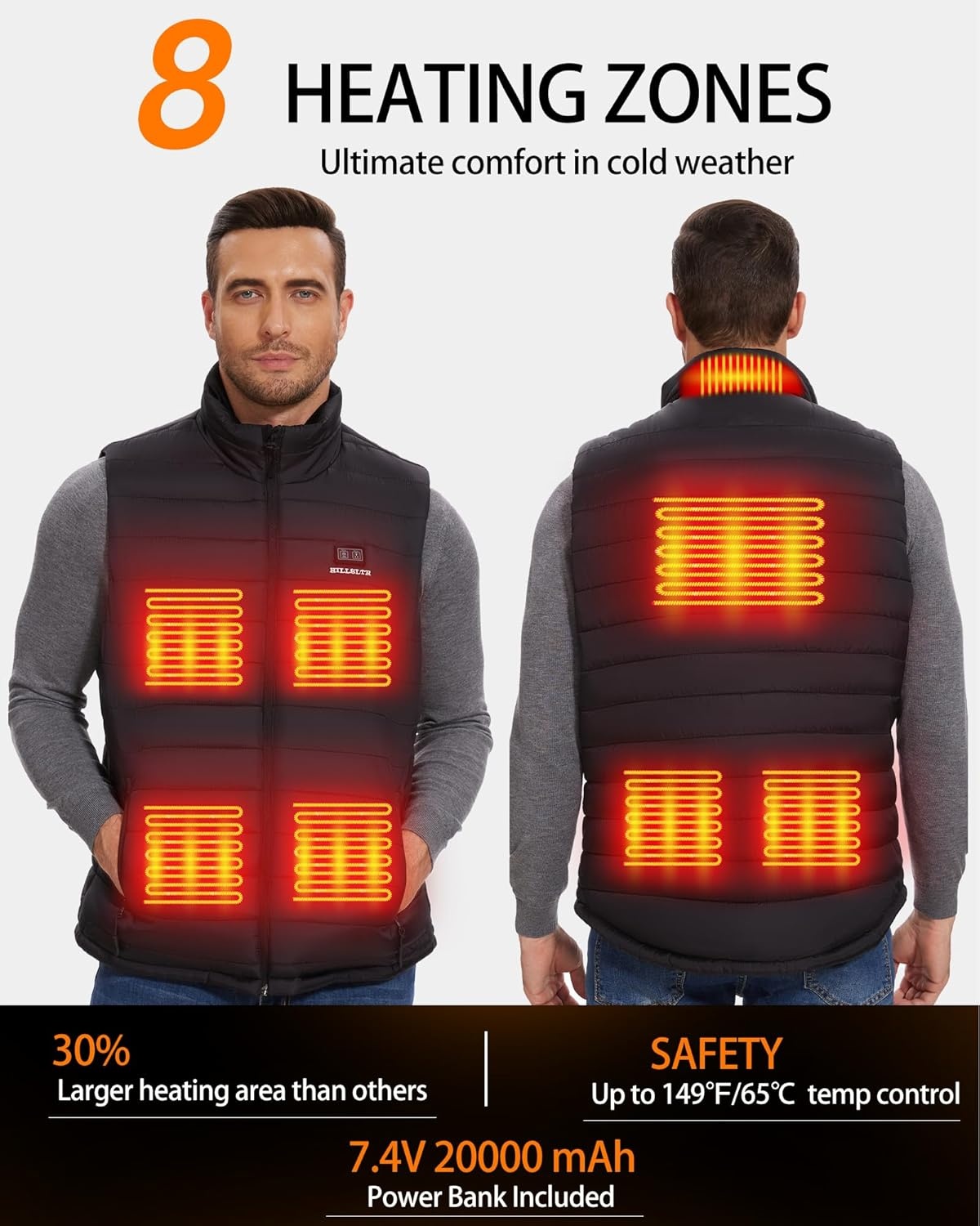 Elektrisch Heren Warmtevest - 20.000 mAh, 8 Zones, 3 Warmtestanden - 29% Korting!