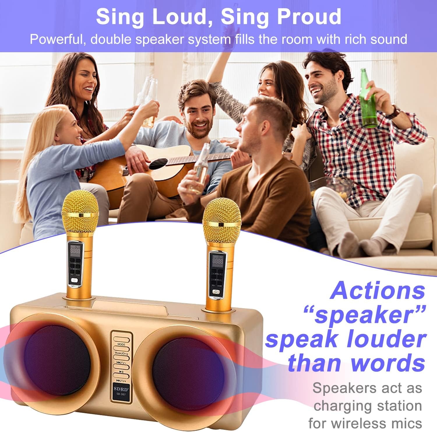 Draagbare Karaokemachine met 2 Microfoons & 360° Geluid - 34% Korting