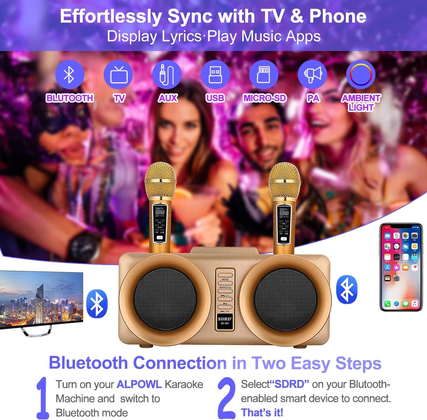 Draagbare Karaokemachine met 2 Microfoons & 360° Geluid - 34% Korting